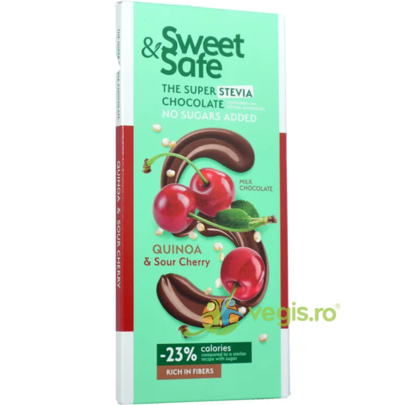 Ciocolata cu Lapte, Quinoa, Visine si Indulcitor Stevie Sweet&Safe 90g SLY NUTRICIA — preț și oferte