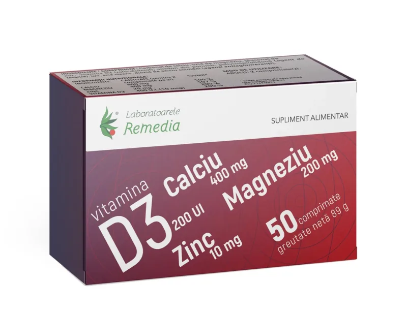 Calciu Magneziu Zinc + Vitamina D3, 50 comprimate, Remedia Laboratoarele Remedia — preț și oferte