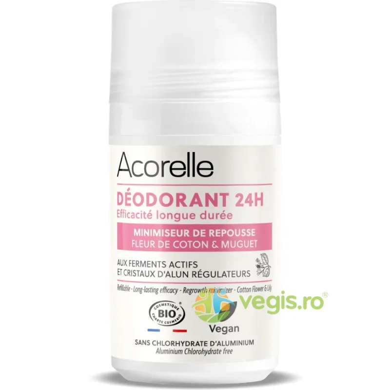 Deodorant Roll-On Bio cu Efect de Reducere a Cresterii parului, Eficienta 24h, Parfum 100% Natural ACORELLE — preț și oferte