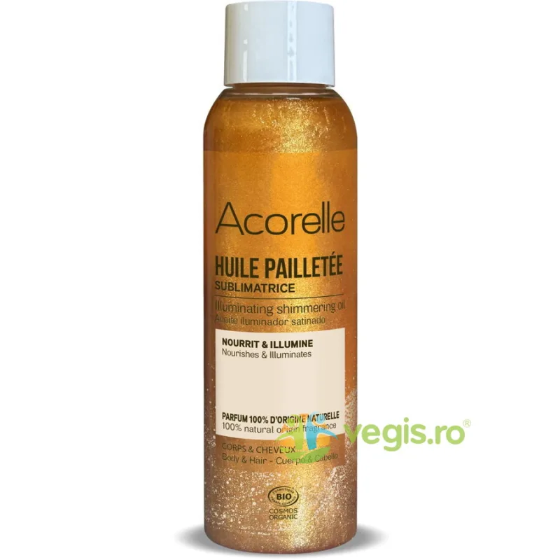 Ulei Iluminator Bio pentru Fata si Corp, Efect Stralucitor, Parfum 100% Natural 100ml ACORELLE — preț și oferte