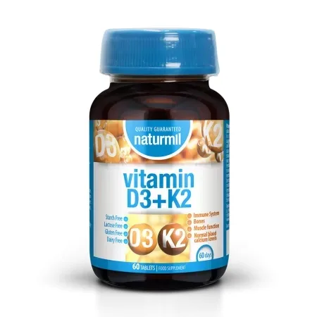 Vitamina D3 + K2, 60 tablete, Naturmil — preț și oferte
