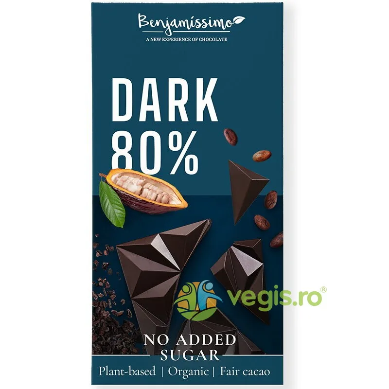 Ciocolata Neagra cu 80% Cacao fara Zahar Adaugat Ecologica/Bio 60g Benjamissimo — preț și oferte