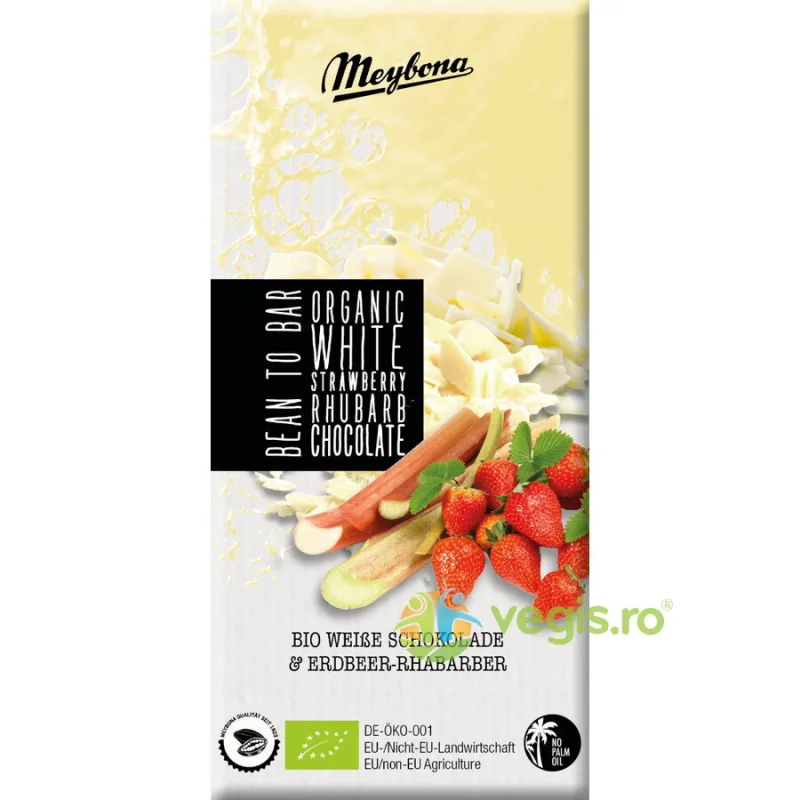 Ciocolata Alba cu Capsuni si Rubarba Ecologica/Bio 100g MEYBONA — preț și oferte