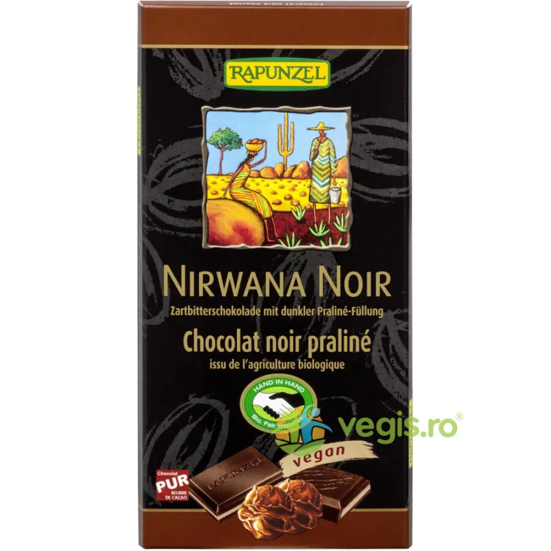 Ciocolata Neagra Nirwana cu Praline si 55% Cacao Vegana Ecologica/Bio 100g Rapunzel — preț și oferte