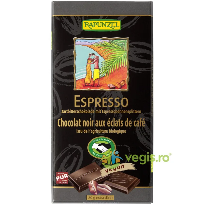Ciocolata Amaruie Vegana cu Espresso si 51% Cacao Ecologica/Bio 80g Rapunzel — preț și oferte
