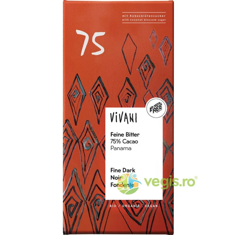 Ciocolata Amaruie Fina cu 75% Cacao Panama Ecologica/Bio 80g VIVANI — preț și oferte
