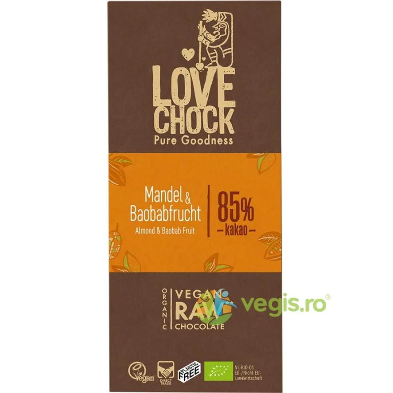Ciocolata cu Migdale si Baobab Raw Ecologica/Bio 70g Lovechock — preț și oferte