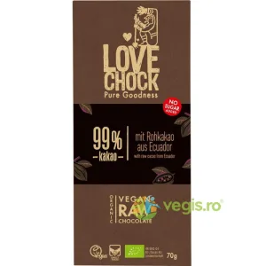 Ciocolata Extreme Dark 99% Cacao fara Zahar Adaugat Raw Ecologica/Bio 70g