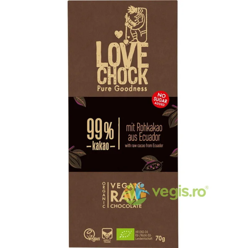 Ciocolata Extreme Dark 99% Cacao fara Zahar Adaugat Raw Ecologica/Bio 70g Lovechock — preț și oferte
