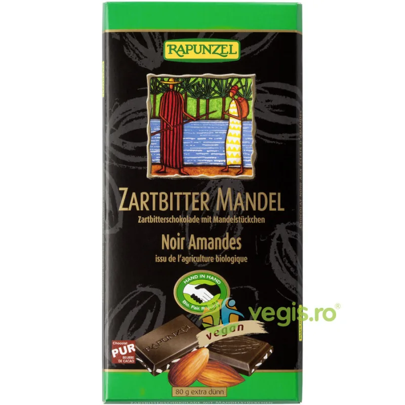 Ciocolata Amaruie cu Migdale si 55% Cacao Ecologica/Bio 80g Rapunzel — preț și oferte