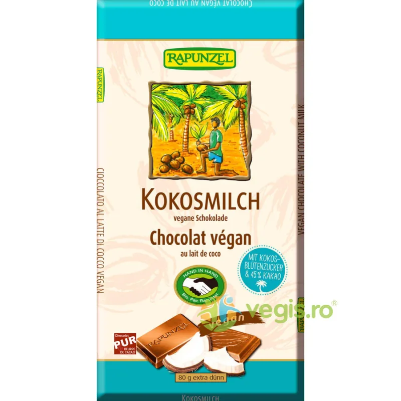 Ciocolata cu Lapte de Cocos Ecologica/Bio 80g Rapunzel — preț și oferte