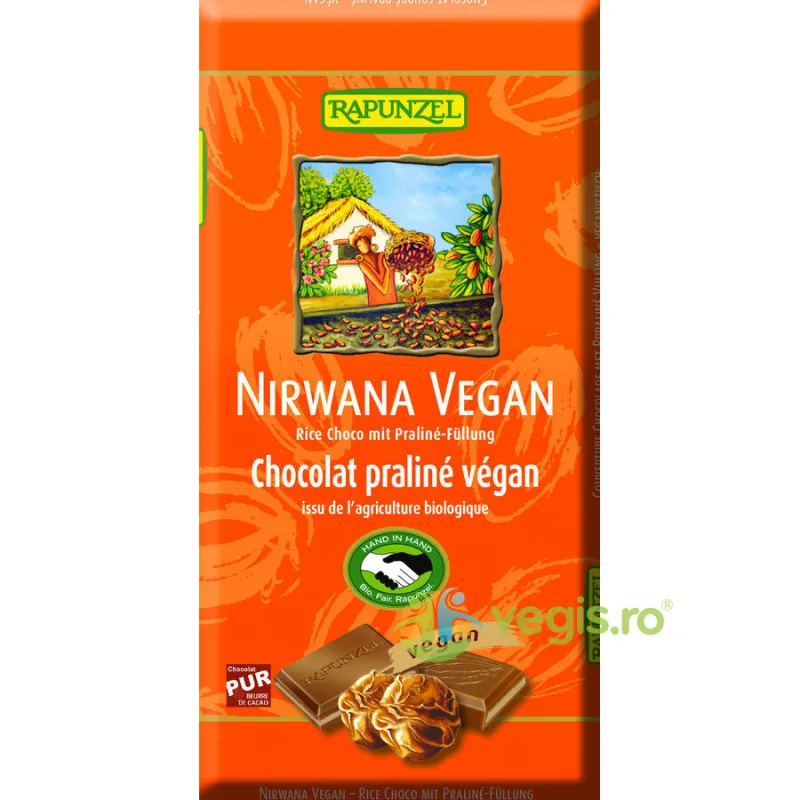 Ciocolata Nirwana cu Praline Vegana Ecologica/Bio 100g Rapunzel — preț și oferte
