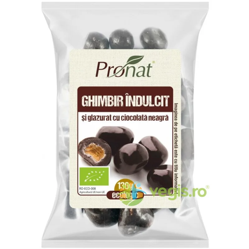 Ghimbir Indulcit si Glazurat cu Ciocolata Neagra Ecologic/Bio 130g PRONAT — preț și oferte