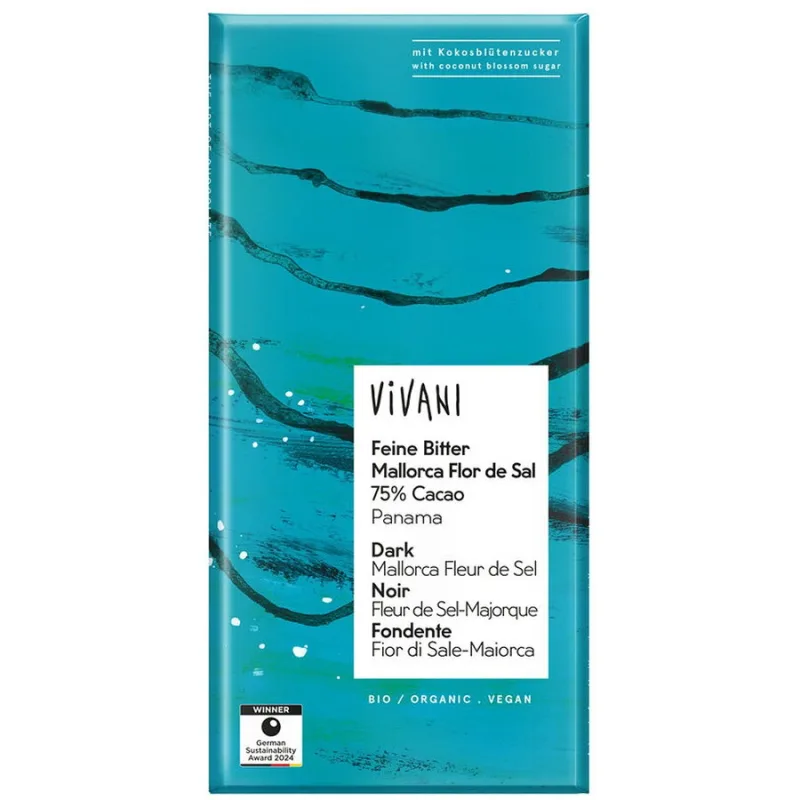 Ciocolata Amaruie cu 75% Cacao si Flori de Sare Ecologica/Bio 80g VIVANI — preț și oferte