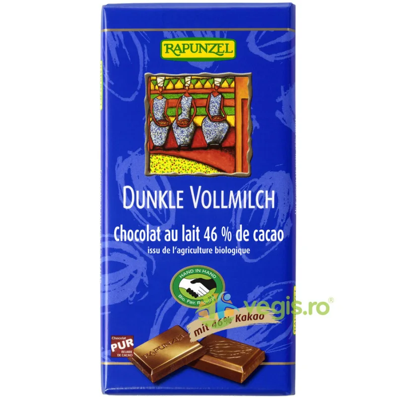Ciocolata Neagra cu Lapte Integral 46% Cacao Ecologica/Bio 100g Rapunzel — preț și oferte
