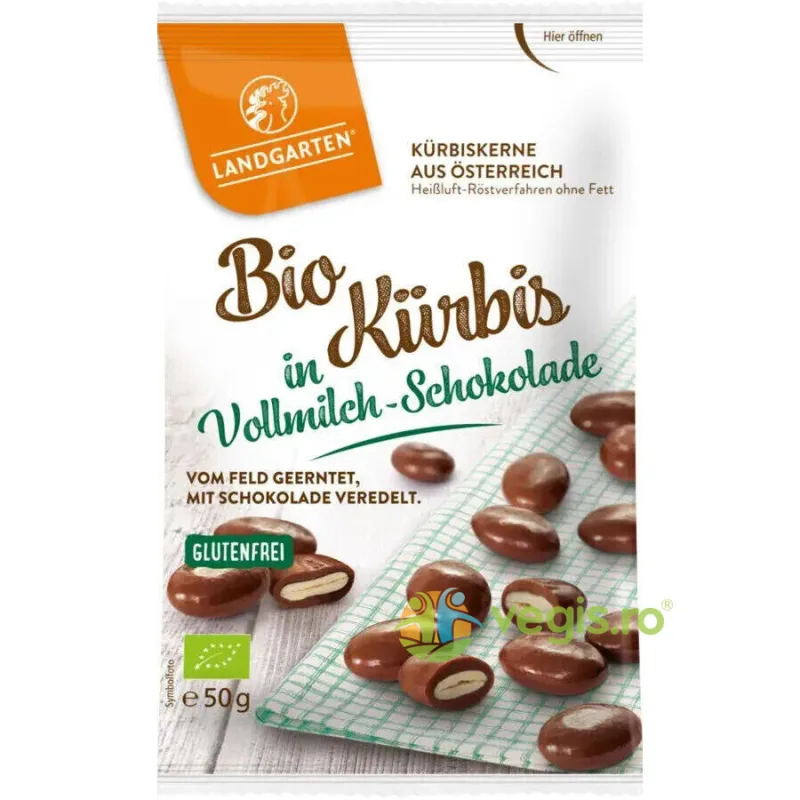 Seminte de Dovleac Invelite in Ciocolata cu Lapte Ecologice/Bio 50g LANDGARTEN — preț și oferte