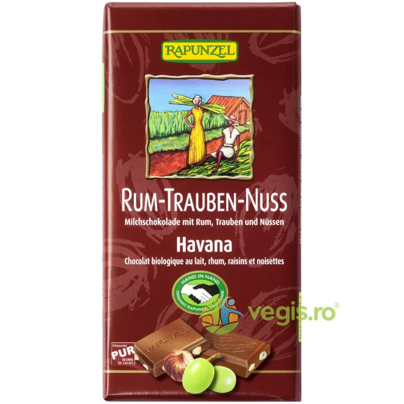 Ciocolata cu Stafide, Alune si Rom Ecologica/Bio 100g Rapunzel — preț și oferte