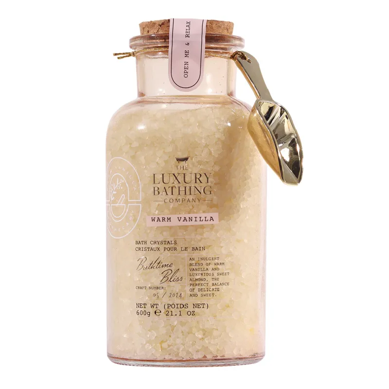 Cristale de baie in borcan de sticla Bathtime Bliss, Warm Vanilla, 600 g, The Luxury Bathing Company — preț și oferte