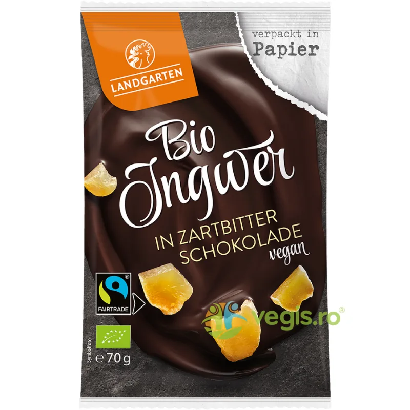 Ghimbir Invelit in Ciocolata Amaruie fara Gluten Ecologic/Bio 70g LANDGARTEN — preț și oferte