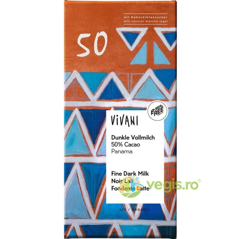 Ciocolata cu 50% Cacao si Lapte Integral Ecologica/Bio 80g VIVANI — preț și oferte