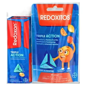 Pachet Redoxon Triple Action – 10 comprimate + Redoxitos Triple Action Jeleuri, 25 bucati, Bayer