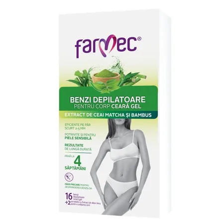 Benzi depilatoare pentru corp cu ceara-gel, 8 bucati x 2, Farmec — preț și oferte