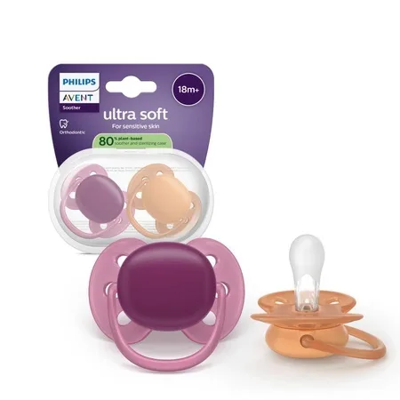 Suzeta Ultra Soft Pacifier Philips Avent, Mov/Portocaliu, 18 luni+, SCF093/03, 2 bucăți, Philips — preț și oferte
