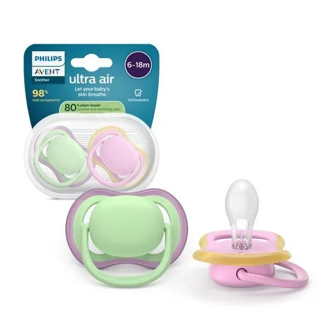 Suzeta Ultra Air Pacifier Philips Avent, Roz/Verde, 6-18 luni, SCF087/12, 2 bucăți, Philips — preț și oferte