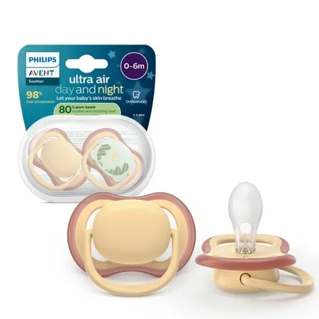 Suzete fosforescente Ultra Air, galben, 0-6 luni, SCF087/09, 2 buc, Philips Avent — preț și oferte