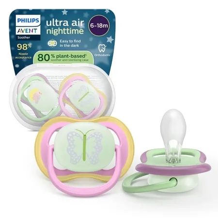 Suzete fosforescente Ultra Air, Pasare / Fluture, 6-18 luni, SCF376/29, 2 buc, Philips Avent — preț și oferte