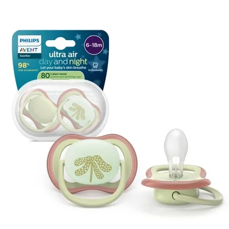 Suzete fosforescente Ultra Air, Verde, 6-18 luni, SCF087/18, 2 buc, Philips Avent — preț și oferte