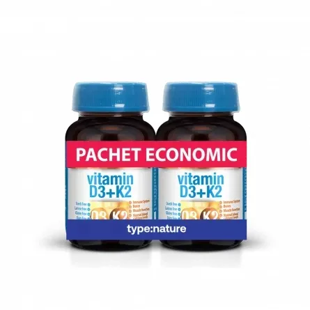 Pachet Vitamina D3 + K2, 2 x 60 comprimate, Naturmil — preț și oferte
