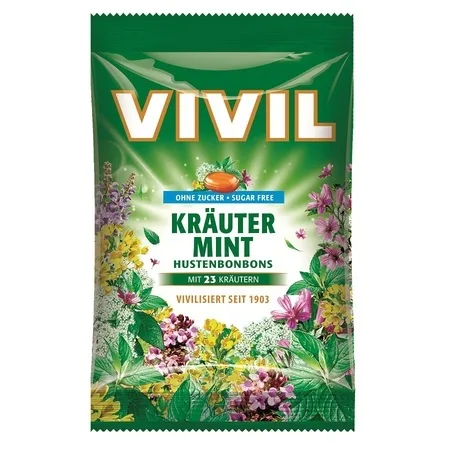 Bomboane fără zahăr cu plante naturale și mentă, 60 g, Vivil — preț și oferte