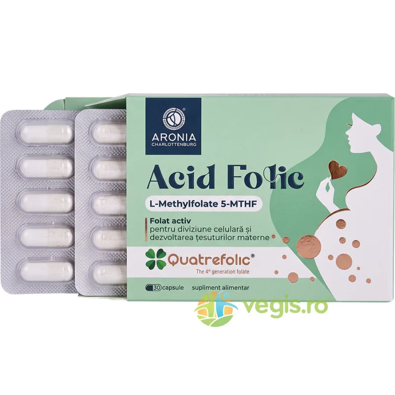 Acid Folic (Vitamina B9) Quatrefolic® 5-MTHF pentru Sarcina, Crestere si Dezvoltare Timpurie 30cps Aronia Charlottenburg — preț și oferte