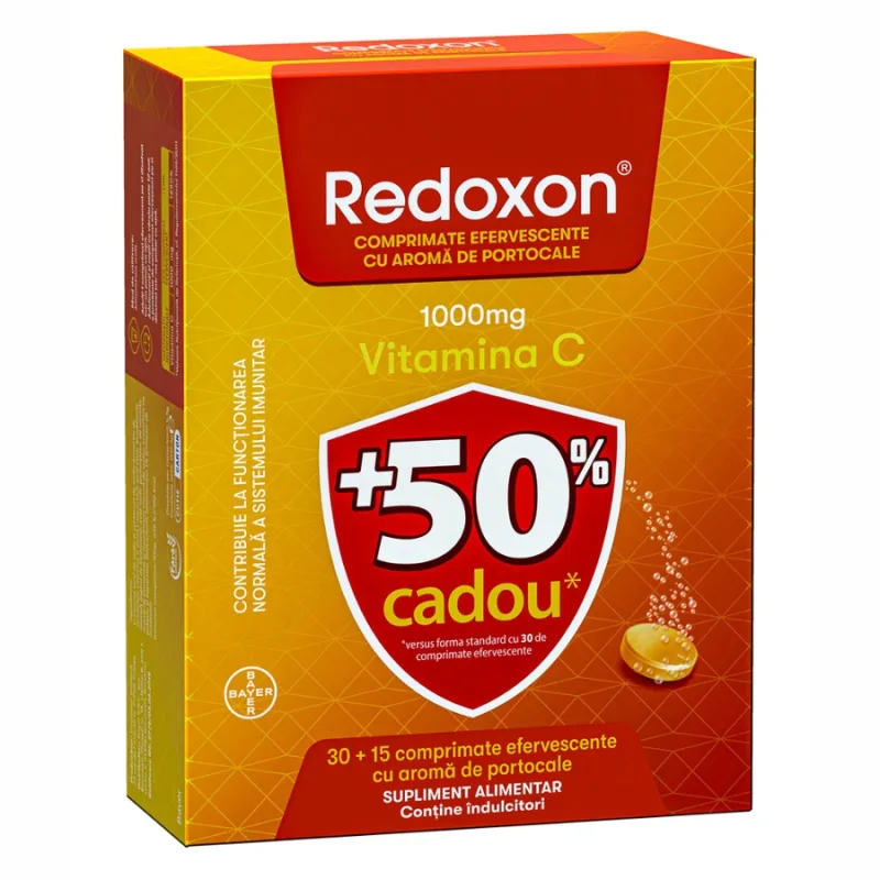 Redoxon Vitamina C 1000 mg, aromă de portocale, 30+15 comprimate efervescente, Bayer — preț și oferte