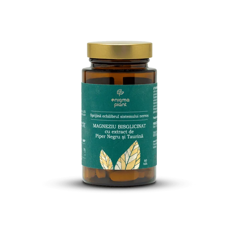 Magneziu Bisglicinat cu extract de piper negru și taurină, susține sistemul nervos, 60 tab Enigma Plant — preț și oferte