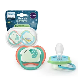 Suzete fosforescente Ultra Air, Somn, 6-18 luni, SCF376/28, 2 bucăți, Philips Avent