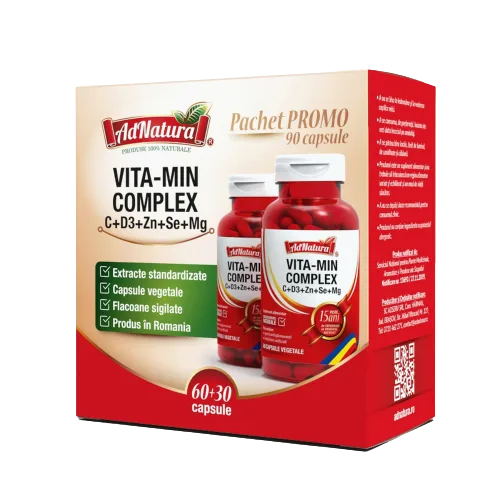 Pachet Complex VITA-MIN C+D3+Zn+Se+Mg, 60+30 capsule, AdNatura — preț și oferte