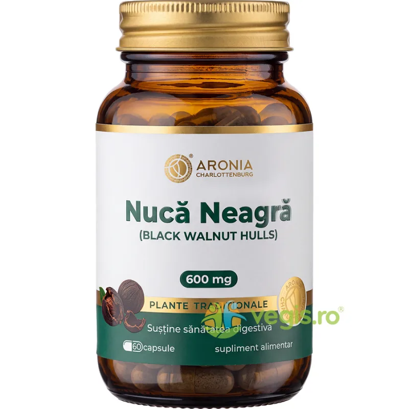 Nuca Neagra (Black Ealnut Hulls) 600mg pentru Sanatatea Digestiva si Echilibru Intestinal 60cps Aronia Charlottenburg — preț și oferte