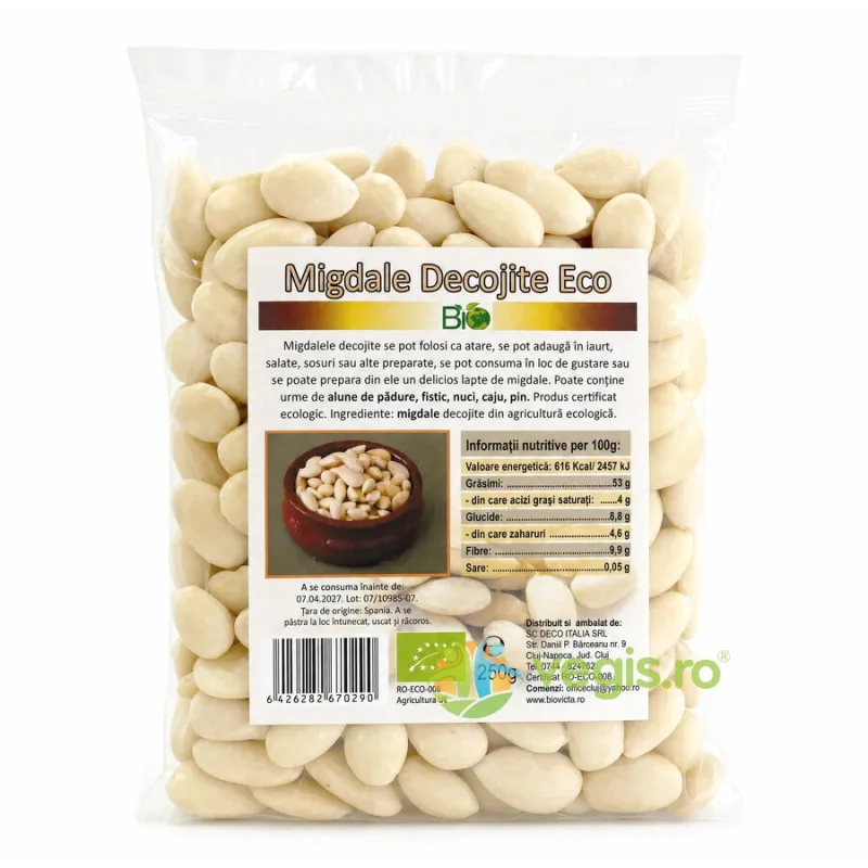Migdale Decojite Crude Albe Raw Ecologice/Bio 250g Deco Italia — preț și oferte
