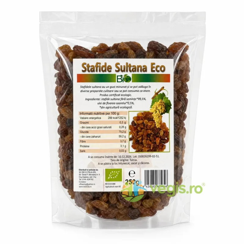 Stafide Sultana Aurii Ecologice/Bio 250g Deco Italia — preț și oferte