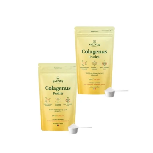Colagenus Pudra Pachet 2 x 303g – Colagen Hidrolizat Bovin Premium pentru Piele, Articulatii si Oase, Faunus FAUNUS PLANT — preț și oferte