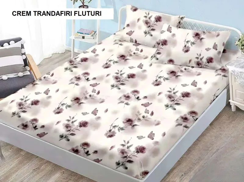 Husa de pat Finet + 2 fete de perna crem trandafiri fluturi 200x160 cm, Ralex | 1 buc RALEX INFINITY — preț și oferte