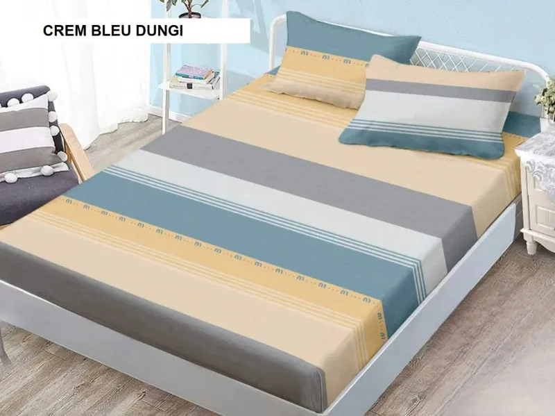 Husa de pat Finet + 2 fete de perna crem bleu dungi 200x160 cm, Ralex | 1 buc RALEX INFINITY — preț și oferte