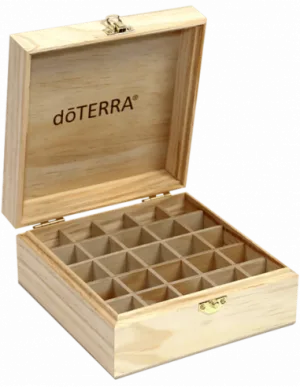 Cutie din lemn gravată cu sigla doTERRA pentru 25 uleiuri