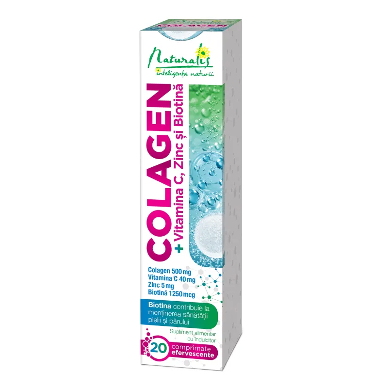 Colagen + Vitamina C, Zinc și Biotina, 20 comprimate efervescente, Naturalis — preț și oferte