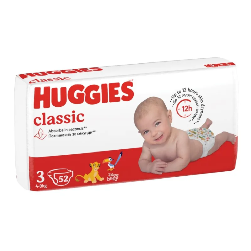 Scutece Classic Jumbo, Nr. 3, 4-9 kg, 52 bucati, Huggies — preț și oferte