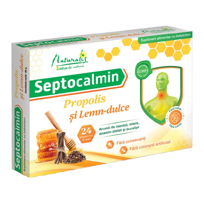 Septocalmin Propolis si Lemn dulce, 24 drajeuri, Naturalis — preț și oferte