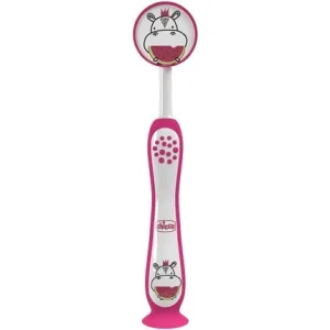 Periuță de dinți copii, Chicco, fuchsia, tema hipopotam