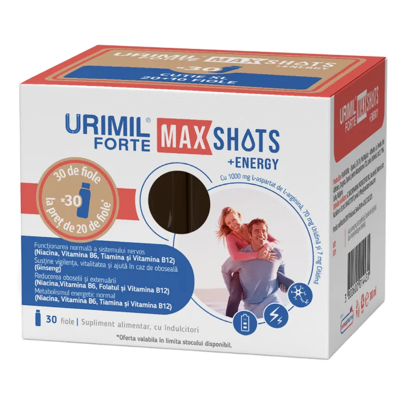 Pachet Urimil Forte Max Shots +Energy, 30 fiole, Naturpharma — preț și oferte